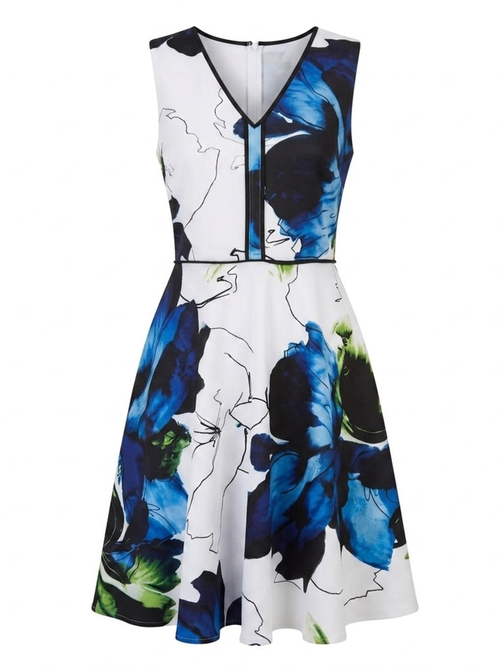 REED x Kohl's Abstract Floral Fit & Flare Scuba Dress Blue White Sz M Cocktail
